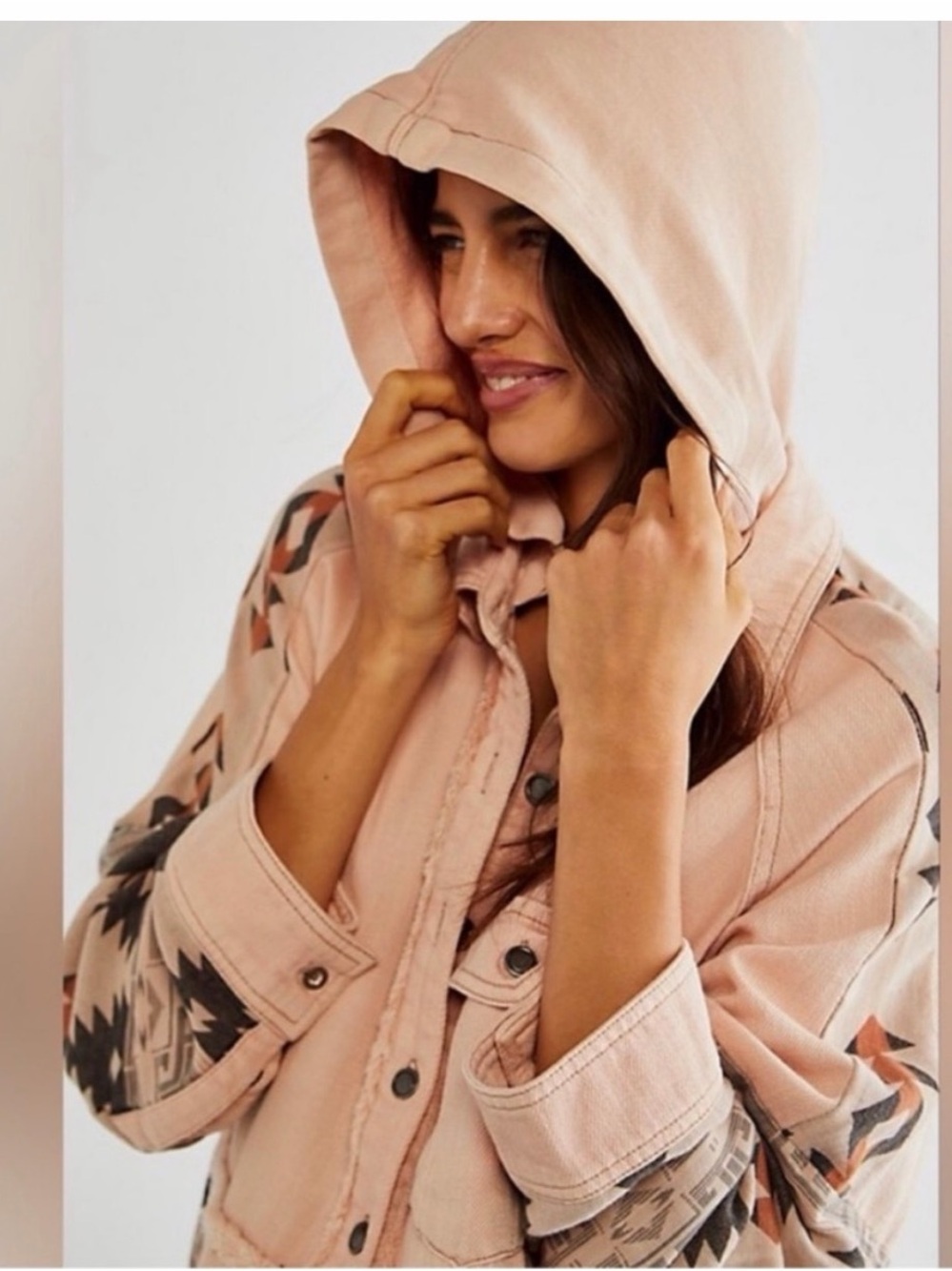 We the free aspen hooded jacket shacket Pink Aztec Sleeve Button-Up Shirt Jacket - Picture 3 of 9